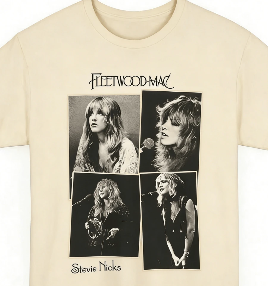 2026 Summer TopsRetro 70s Rock Collage Tee – Iconic Stage Muse Vintage Band Stevie Style Shirt For Nicks Music Lovers & CollectorsLoose And Comfortableshirts - 杏色 - 查看 1