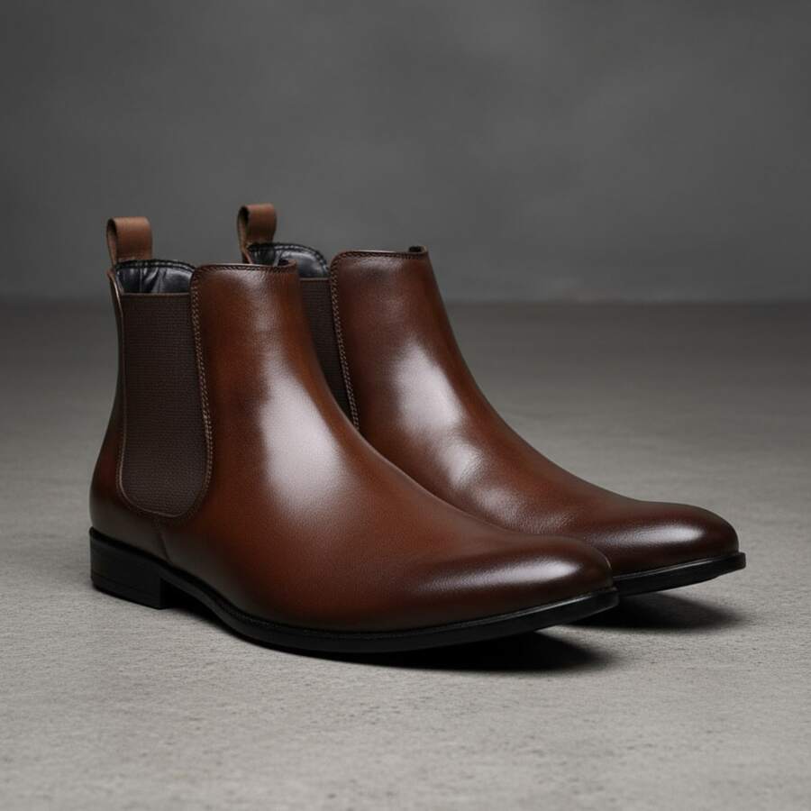 Berganno Men's Chelsea Boot In Genuine Leather, Classic, Elegant, Short Shaft - Rỉ Nâu - Xem 1