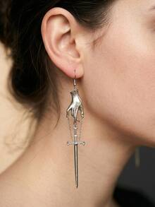 Two Stylish Cross Teardrop Copper Earrings For Women, Perfect For Holiday Shopping And Parties. - 復古銀色 - 查看 1