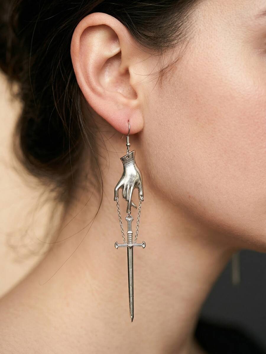 Two Stylish Cross Teardrop Copper Earrings For Women, Perfect For Holiday Shopping And Parties. - 復古銀色 - 查看 1