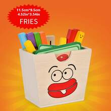 儿童过家家木制汉堡和三明治叠叠乐积木，逼真的食物切割厨房玩具套装，幼儿木制汉堡、薯条和三明治配套叠叠乐玩具 - 彩色 - 查看 15