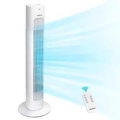 Aigostar Turmventilator Sehr Leise, Ventilator mit Fernbedienung, 70° Oszillation Standventilator, 7H Timer Tower Fan, 3 Modi, 3 Geschwindigkeiten, Energiesparender Säulenventilator für Schlafzimmer