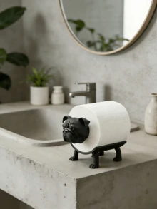 1 Giá đỡ giấy vệ sinh hình chó Bulldog dễ thương, in 3D, vật trang trí phòng tắm sáng tạo, kệ đựng giấy vệ sinh (Không bao gồm giấy vệ sinh) - Chó Bulldog đen - Xem 2