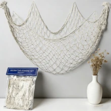 1pc Nautical Fishing Net Decor - Mermaid & Pirate Theme Party Backdrop, Hawaiian Luau Beach Wedding Decoration, Underwater Sea Wall Hanging For Home, Nursery, Perfect Mother's Day Gift For Ocean Lovers - 白色 - 查看 1