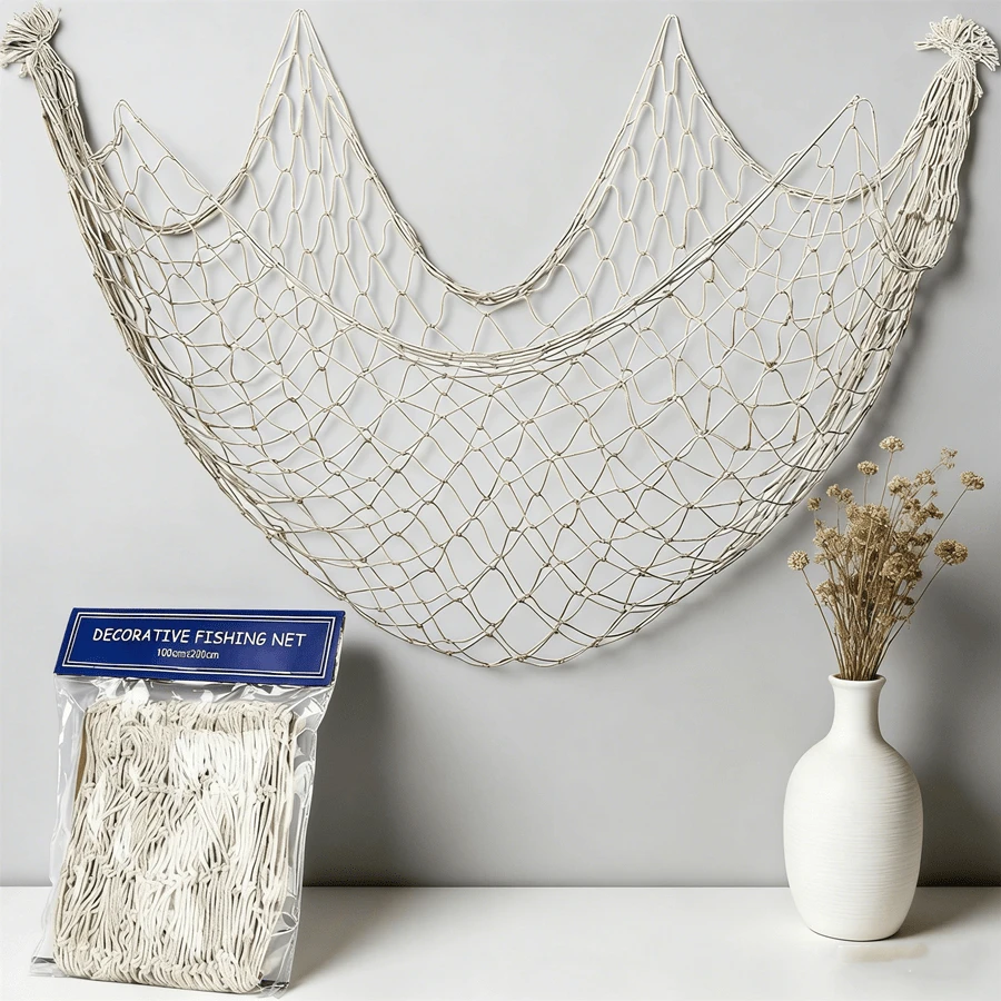 1pc Nautical Fishing Net Decor - Mermaid & Pirate Theme Party Backdrop, Hawaiian Luau Beach Wedding Decoration, Underwater Sea Wall Hanging For Home, Nursery, Perfect Mother's Day Gift For Ocean Lovers - 白色 - 查看 1