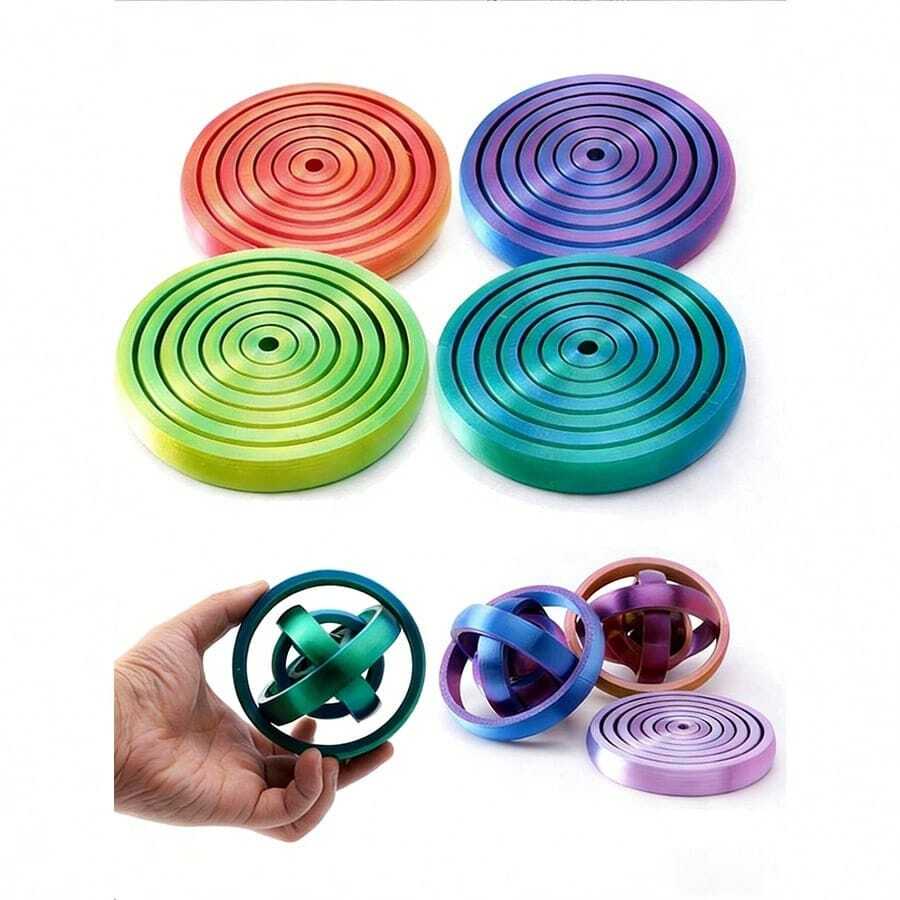 1pc 3D Printed Circular Rotating Fidget Ring - Colorful Stripes And Swirls, 360° Rotation Design | Suitable For Office And Home Use, Finger Pressure Relief Toy, Creative Gift Choice, Fashionable Appearance, Attention Assistance, Bright Colors, Smooth Rotation, Entertainment And Relaxation, Unique Gift