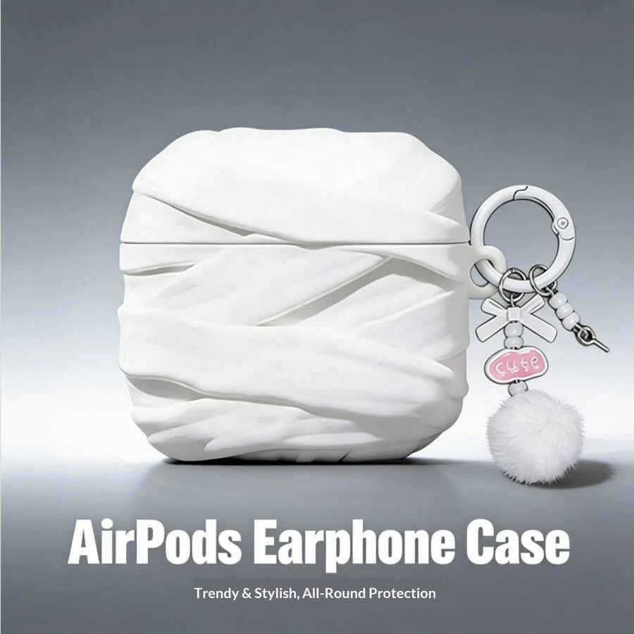 Funda para auriculares con diseño de vendaje blanco, adecuada para cubrir los auriculares Pro/Pro2/Pro3 con colgante de pompón, también se ajusta a la funda protectora de los auriculares Air de 4ta generación - Blanco - Ver 1
