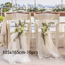 10 Buah Selempang Kursi Transparan Warna Krem, Sarung Kursi Tulle Romantis untuk Acara Bridal Shower & Upacara Pernikahan - View 11