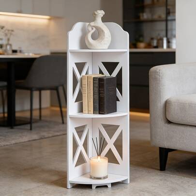 Estantería triangular blanca de estilo nórdico, estantería de esquina multifuncional, estantería de almacenamiento y exhibición para la decoración de la sala de estar y la entrada, estantería triangular minimalista (desmontable), blanca