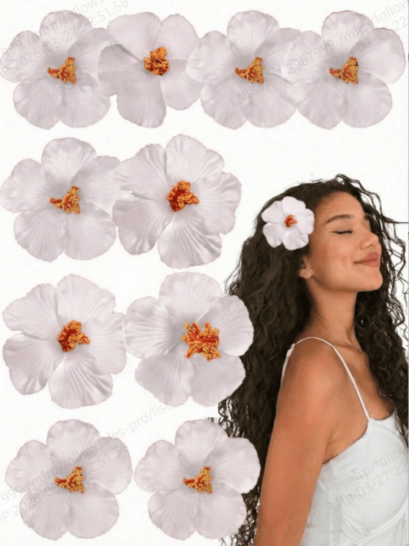 10pcs Hawaiian Hibiscus Flower Hair Clips, Large Size Multicolor Artificial Tropical Flowers Hair Accessories, Bohemian Style Suitable For Summer Beach, Party, Wedding, Valentine's Day Gift (White),Holiday,Travel - White - View 1