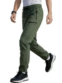Men's Outdoor Hiking Workwear Straight-Leg Pants Features Zippered Pockets, Breathable Lightweight Design Adjustable Drawstring Waistband Ideal For Outdoor Activities And Everyday Casual Wear, Comfortable Fit - 綠色 - 查看 2