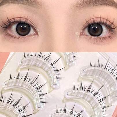 5pcs 5 Pairs Of Soft And Reusable Upper Eyelashes, 8-10mm Soft, Extremely Fine, Black Stem, Natural Simulation, Comic Like, Fake Eyelashes, Slender, Thick, Straight, European And American Style, Lazy Eyelashes, Portable, Essential For Daily Commuting Makeup