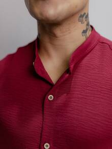 Men Shirts - 酒紅色 - 查看 2