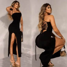 Vestido Preto Suplex Longo Alta Gramatura com Bojo Fenda Lateral Festa Elegante Noite - Preto - Visão 6