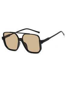 1pc Double Bridge Half-Rim Square Fashion Fashion Glasses, Stylish Street Snap Glasses For Women - Black Tea - View 1