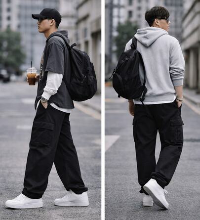 Calça Masculina Cargo com Bolsos Street Caqui Escuro Preta Cinza Cargo Sarja Unissex Final de Ano