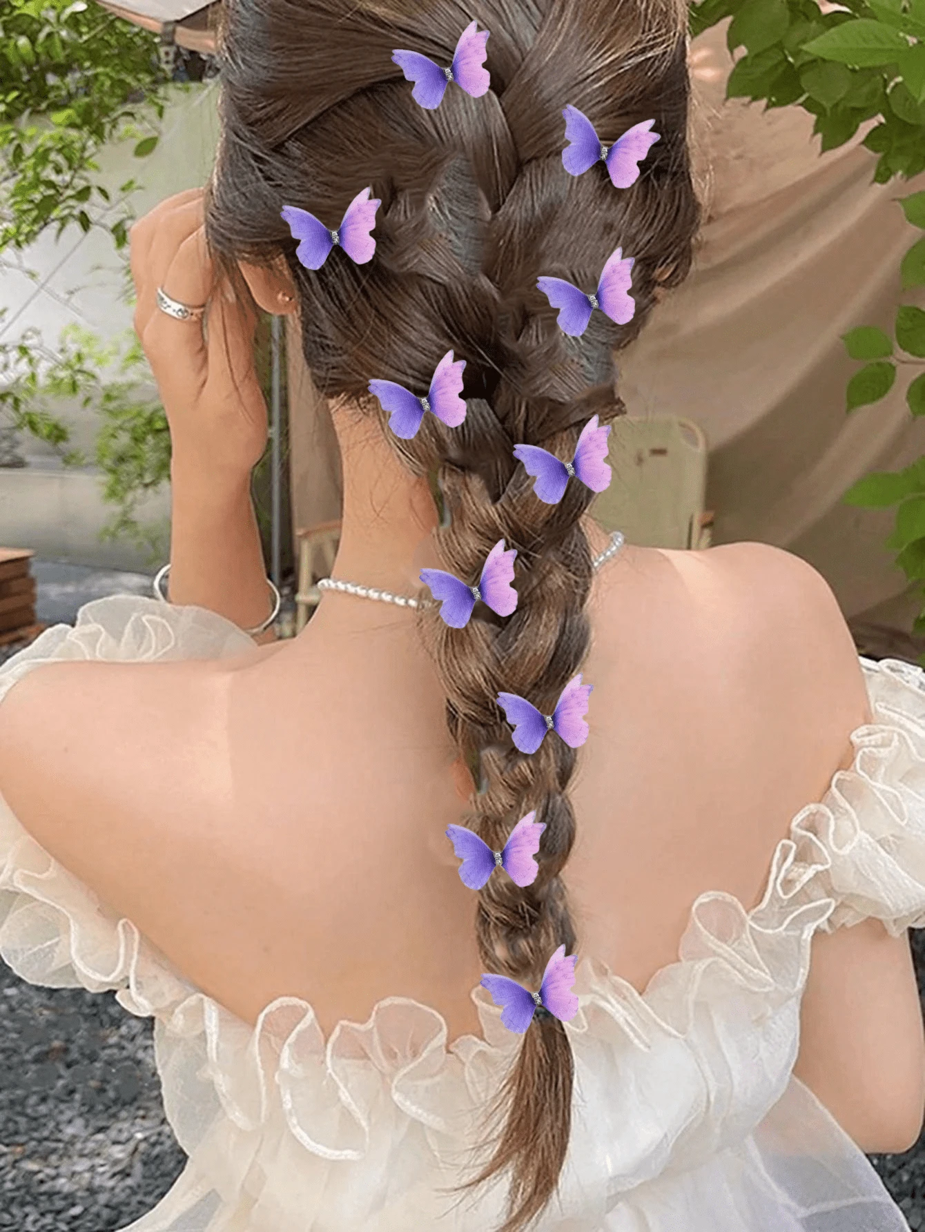 24/18/12/6 件装（颜色随机）女士渐变色双层水晶欧根纱蝴蝶带钻石小发夹，可爱公主风发饰，夏季、假日、旅行 - 紫粉紅色 - 查看 1