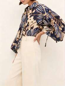Elegant Women's Long Sleeve Shirt, Featuring Unique Patterned Woven Fabric And Button Details, Relaxed Fit Vacation Spring - Multicolor - View 6