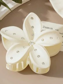 1/2/4件装多功能卡其色丝带镶钻紫色绳结花朵发夹，适合日常佩戴、休闲、派对、通勤、度假夏季服装爪夹沙滩配饰度假沙滩发爪 - 彩色 - 查看 4