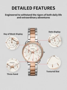Women's Elegant Dual-Tone Metal Band Quartz Watch, Luxury Rhinestone Bezel, Textured Dial, Multi-Function Sub-Dials, Classic Fashion Formal Jewelry Watch For Daily, Office, Date, Wife, Girlfriend, Holiday Gift - Rose Gold - View 8