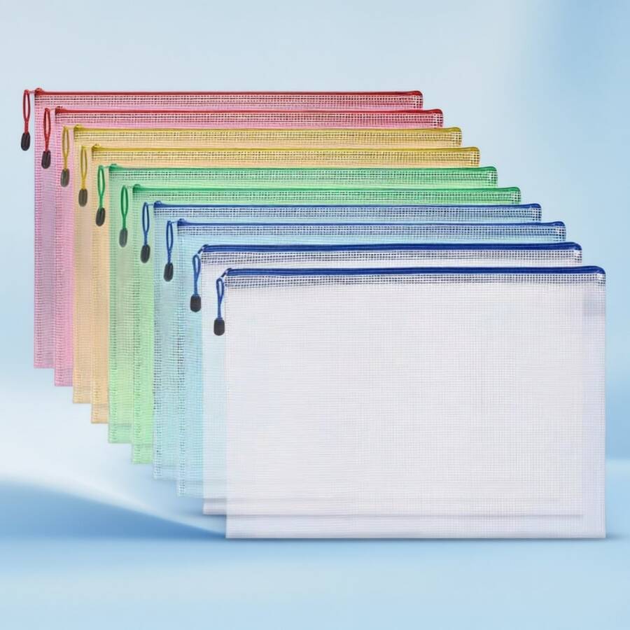 20pcs, 5 Colors, Waterproof A4 Zipper Mesh File Bags, Test Paper Document Storage Bags, Suitable For Travel, School, Board Meetings And Office Supplies, School Supplies