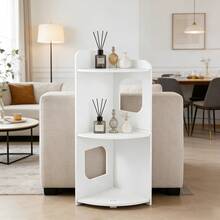 Estantería de esquina de 3 niveles estilo nórdico en color blanco, estantería multifuncional de almacenamiento y exhibición para la sala de estar y la entrada, pequeño gabinete de esquina de 3 niveles con rejilla de PVC - Armario de esquina de rejilla - Ver 1