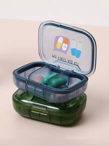 1pc Mini Portable Medication Storage Box Printed With Pill Series Letters Pattern, Minimalist Pill Organizer Medication Storage Box With 3 Compartments For Home And Travel Portable Travel Mini Pill Case Waterproof Moisture-Proof Pill Storage Container Suitable For Storing Medication Rings And Other Small Itemsl, Bathroom Storage ,Mother's Day Gift, Birthday Gifts - one-size - View 3
