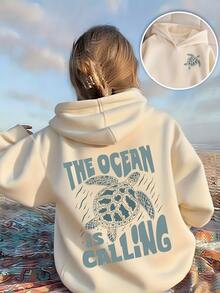 Women's Kangaroo Hoodie With Pocket And Hood, Flannel Lined, Casual Winter Sweatshirt - 卡其色 - 查看 8