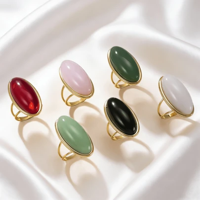 1 pieza Anillo de piedra natural geométrico, joyería de lujo de alta gama, anillo de estilo palaciego para mujeres, adecuado para uso diario, vacaciones y fiestas