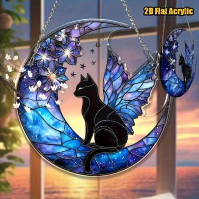 1pc 2D Flat Acrylic Solar Catcher, Galaxy Cat, Hanging Decor (8" X 8"), Best For Solar Catcher, Holiday Wreath, Window Decor, Door And Wall Decor, Birthday, Retirement Gift