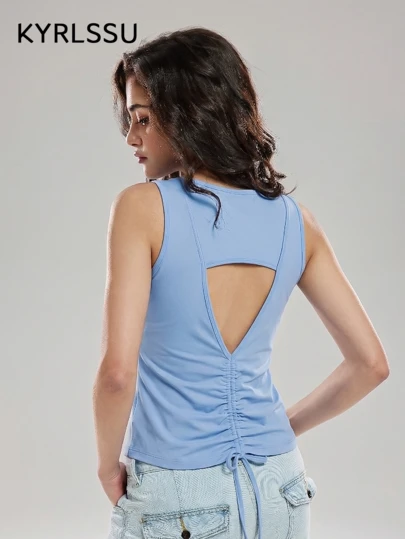 ZULIZ Áo tank top thể thao không tay, hở lưng, có dây rút KYRLSSU dành cho nữ, thích hợp cho tập yoga và các hoạt động thể thao khác.