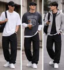 MEN'S CARGO STREET PANTS DARK KHAKI Cargo Twill With Elastics - màu đen - Xem 5