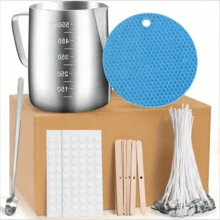 Nồi nấu sáp làm nến 600ml, 100 bấc nến, 100 miếng dán bấc, 10 giá đỡ bấc và miếng đệm chống rung, thích hợp cho nến thơm và các sản phẩm thủ công bằng sáp (Xanh dương-C) - mặc định - Xem 1