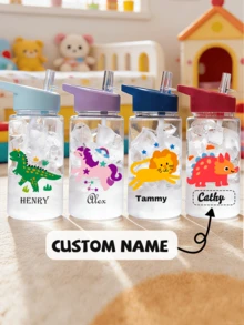 Customizable Name 500ml Water Bottle With Straw, Outdoor Sports Water Bottle, Cartoon Student Cup, Birthday Gift - Clear - View 1