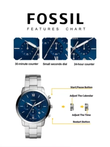 Fossil Men's Quartz Stainless Steel Three-Hand Watch, Stainless Steel Case/Scratch-Resistant Glass FS5384/FS5474/FS5525/FS5706/FS5792 - Silver Blue Plate - View 5