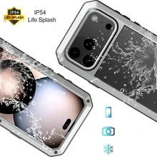 Armor Metal Case For IPhone 17 ProMax/17Pro/17AIR/17 With Tempered Glass Screen Protector, Heavy Duty Military Grade, Shockproof Dustproof Water Resistant Camera Protection Silicone Back Full Body Case - Silver - View 2