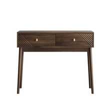 Desk, Mid-Century Modern Console Table With Drawers, Retro Reception Table With Open Shelves, Modern Coffee Table For Living Room, Foyer And Hallway - Walnut - View 12