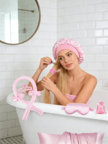 11件/12件套粉色免加热卷发器，慵懒女孩丝滑卷发工具，睡眠帽和眼罩套装 - 捲髮套裝 - 查看 2