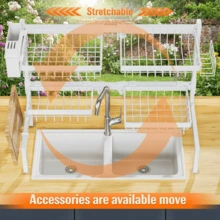 Adjustable Over The Sink Dish Drying Rack, Multifunctional Kitchen Sink Organizer With Multiple Storage Baskets - White - View 3