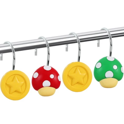 12 chiếc móc treo rèm tắm trang trí hình nấm đỏ dễ thương bằng thép không gỉ chống gỉ sét.
