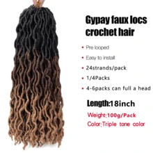 18 Inch Goddess Faux Locs Crochet Hair 1/4 Packs Soft Locs Wavy Crochet Braids Dreadlocks 3Tone Curly Wavy Twist Braiding Hair Extensions African Roots Braid,24strands/Pack - Multicolor - View 5