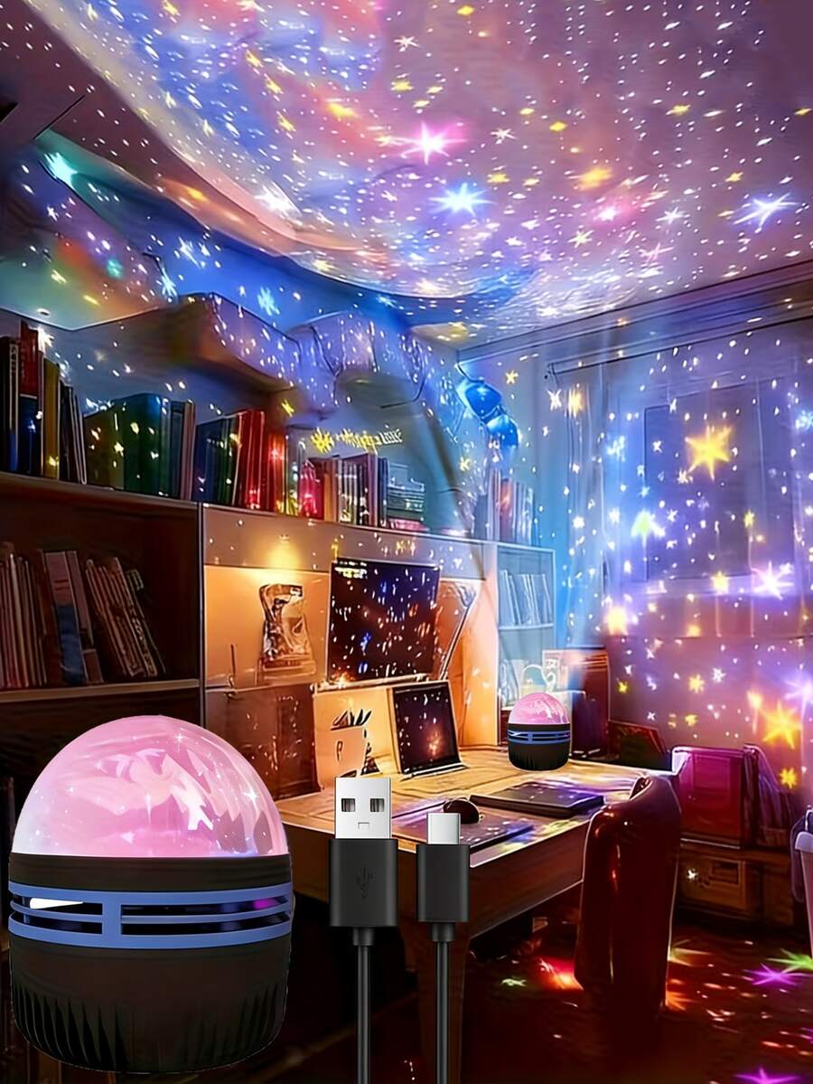 LED极光投影灯 - 多色遥控器,星空投影仪,卧室夜灯,房间装饰,情人节礼物,USB供电,无需电池,这款星空投影仪带来迷人而温馨的氛围! - 彩色 - 查看 1
