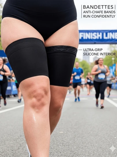 女士硅胶防滑大腿带一对，加大码防摩擦大腿内侧保护套，无缝隐形弹力腿部防摩擦带，适用于运动、健身、跑步和日常穿着，防止摩擦，舒适保暖