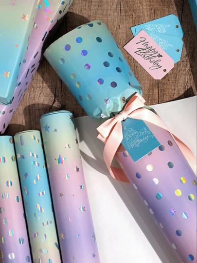 1 Roll Birthday Gift Wrapping Paper For Girls | Large Roll In Pink/Purple/Rainbow With Soft Glitter And "Happy Birthday" Text - Suitable For 4-6 Year Old Girls Birthday Party, Christmas, DIY And Gift Wrapping