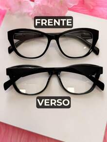 Geometric Cat-Eye Eyeglass Frame With Faceted Temples, Rounded Cat-Eye Shape, Made Of Lightweight And Durable Resin, Thick Sides, Perfect For Prescription Lenses, 2026 , Elegant And Luxurious Gift For Women - 黑色 - 查看 2