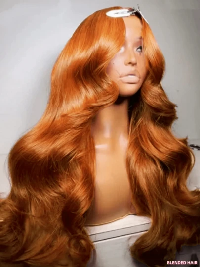 36 Inch 350 Ginger Orange Lace Front Wigs Blended Human Hair 200% Density Body Wave Wavy 13x4 HD Lace Front Ginger Wig Human Blended Hair HD Transparent Lace Frontal Wigs Pre Plucked Hairline Brazilian Virgin Bledned Human Hair Pre-Plucked With Hair For Natural Look, Unisex For Women & Men, Daily & Party Wear