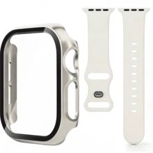 2pcs Set: Starry Soft Silicone Sport Watch Band & 2-In-1 Ultra-Thin Tempered Glass Screen Protector, Compatible With Apple Watch 38/40/41/42/44/45/46/49mm Series Ultra/SE/11/10/9/8/7/6/5/4/3/2/1, Smart Watch Accessories - Starlight Color - View 10