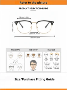 1 Pair Ultra-Light Semi-Metal Frame Glasses, Stylish Large Frame Eyebrow Design Flat Lens Glasses, Suitable For Daily Wear - Black - View 7