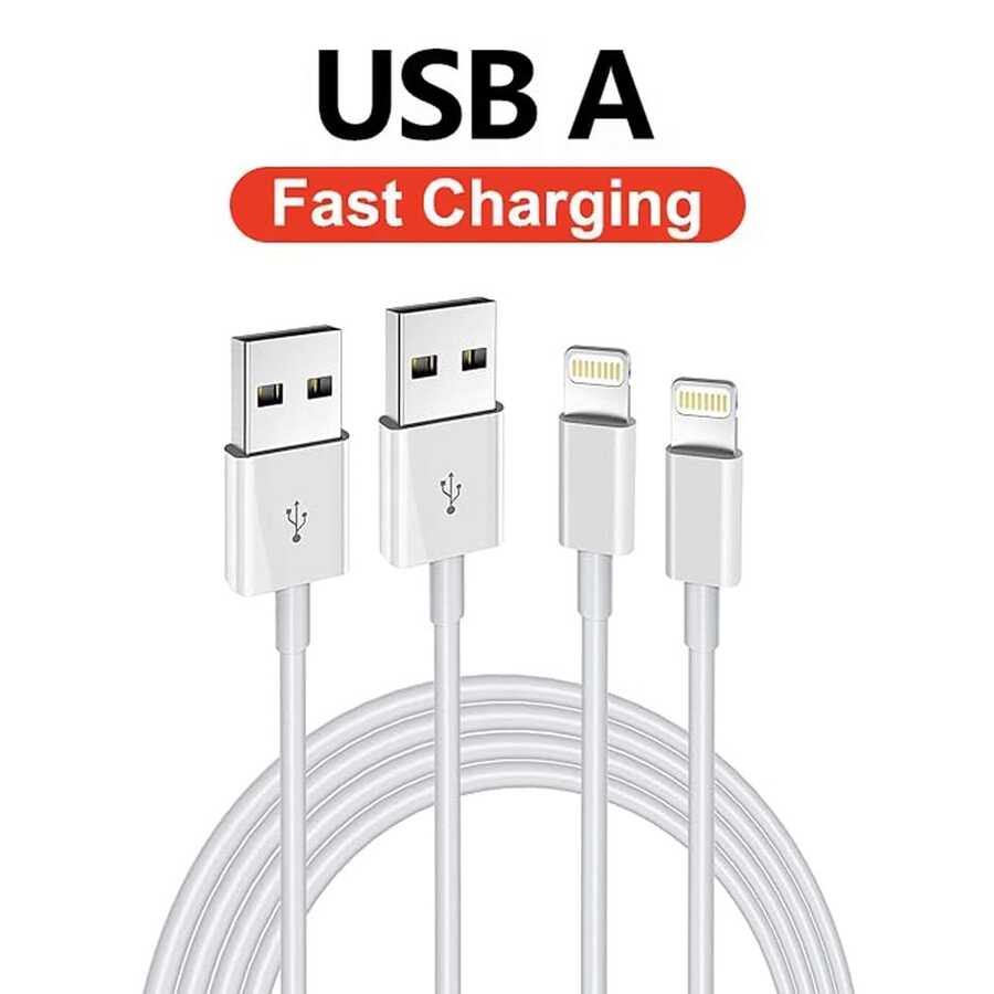 1-2条苹果专用车载充电器,3.3英尺USB-A转Lightning充电线,支持CarPlay无缝连接,智能快充,兼容苹果14/13/12/11/XS/XR/X/8/7系列,驾驶导航/日常充电必备 - 白色 - 查看 1