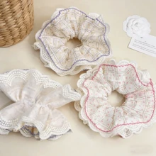 1个蕾丝边波点格子发圈，少女慵懒发型扎带，甜美通勤百搭发饰 - 彩色 - 查看 2